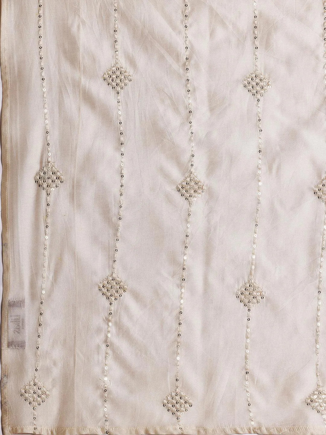 Off White Embroidered Silk Blend Straight Suit With Dupatta - Libas 