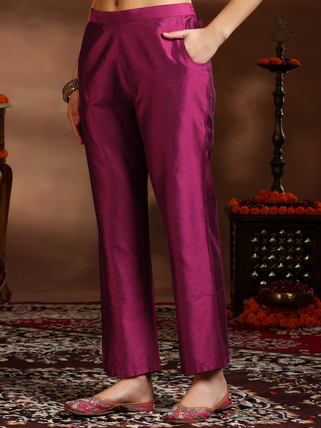  Pink Embroidered Silk Blend Straight Suit With Dupatta 