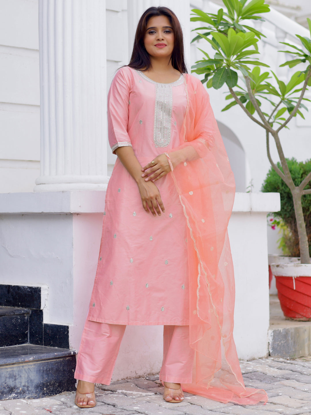 libas Light Pink Embroidered Silk Blend Straight Suit With Dupatta-picture-10