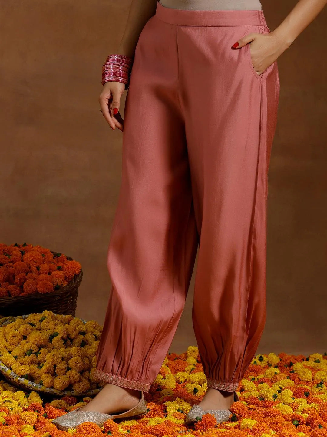 Peach Yoke Design Silk Blend Straight Suit With Dupatta - Libas 