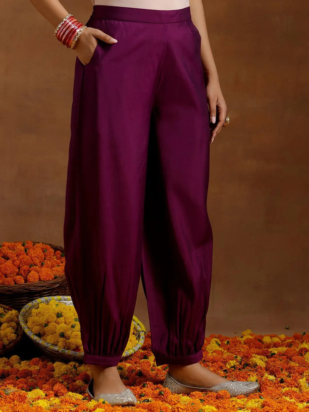 Purple Yoke Design Silk Blend Straight Suit With Dupatta - Libas