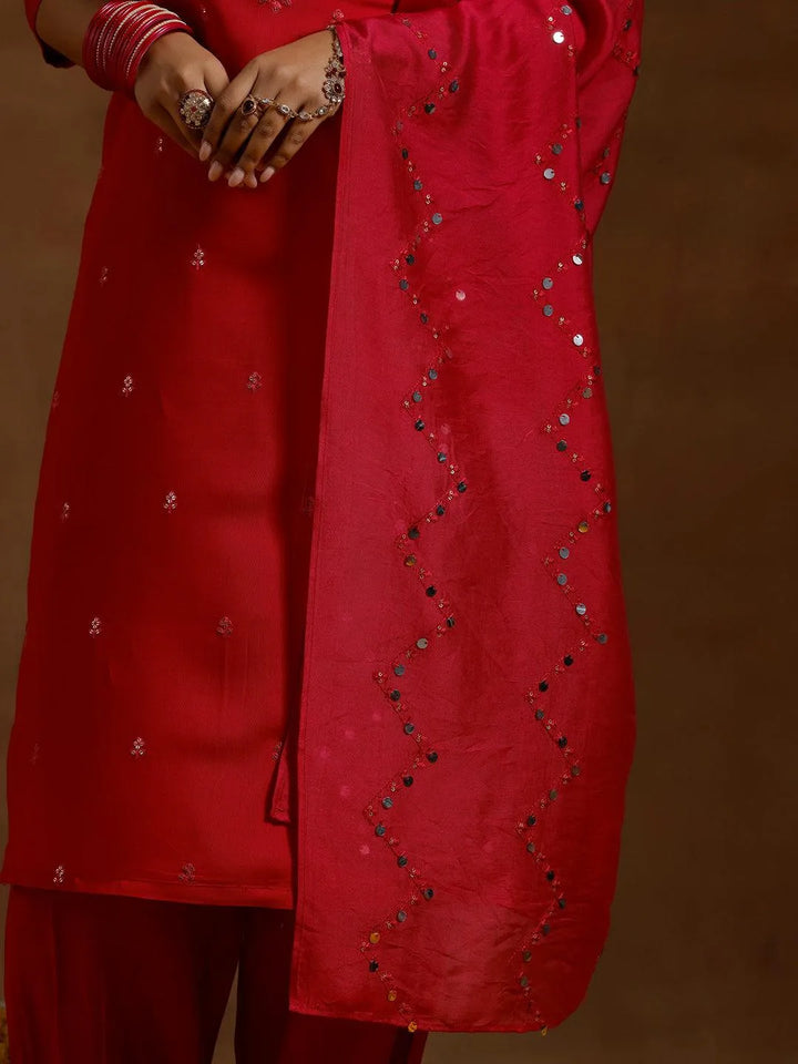 Pink Embroidered Silk Blend Straight Suit With Dupatta - Libas