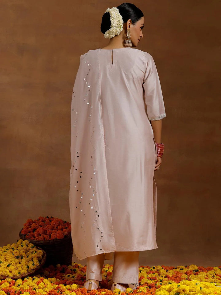 Light Pink Yoke Design Silk Blend Straight Suit With Dupatta - Libas