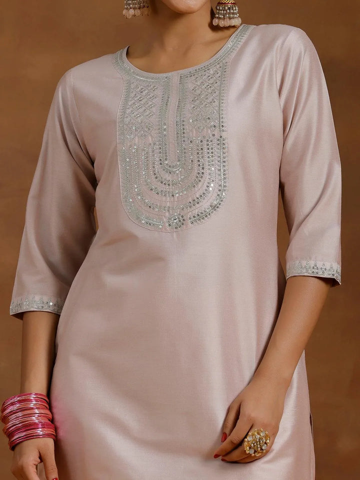 Light Pink Yoke Design Silk Blend Straight Suit With Dupatta - Libas