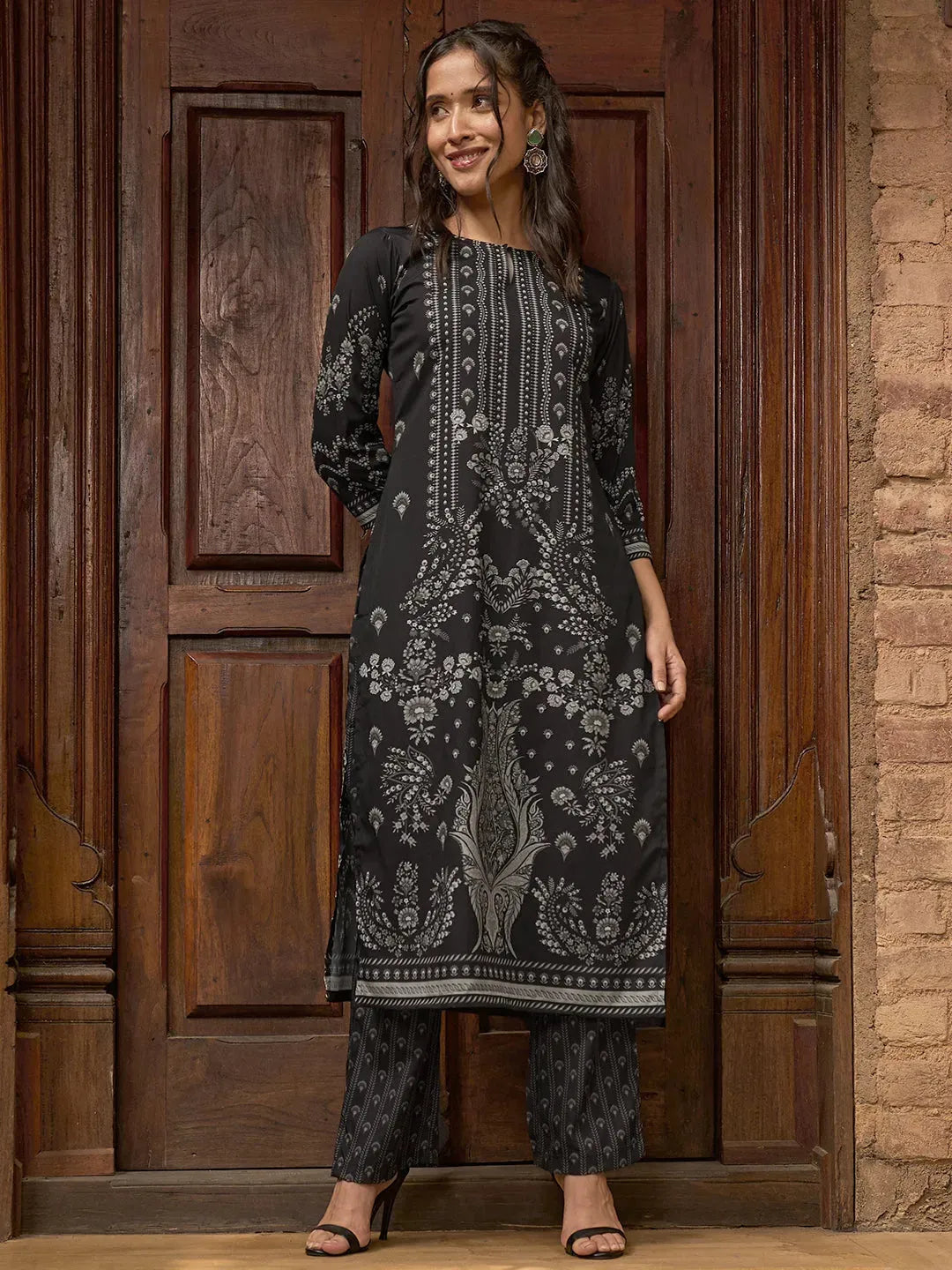 libas Black Printed Crepe Straight Kurta Set-picture-57