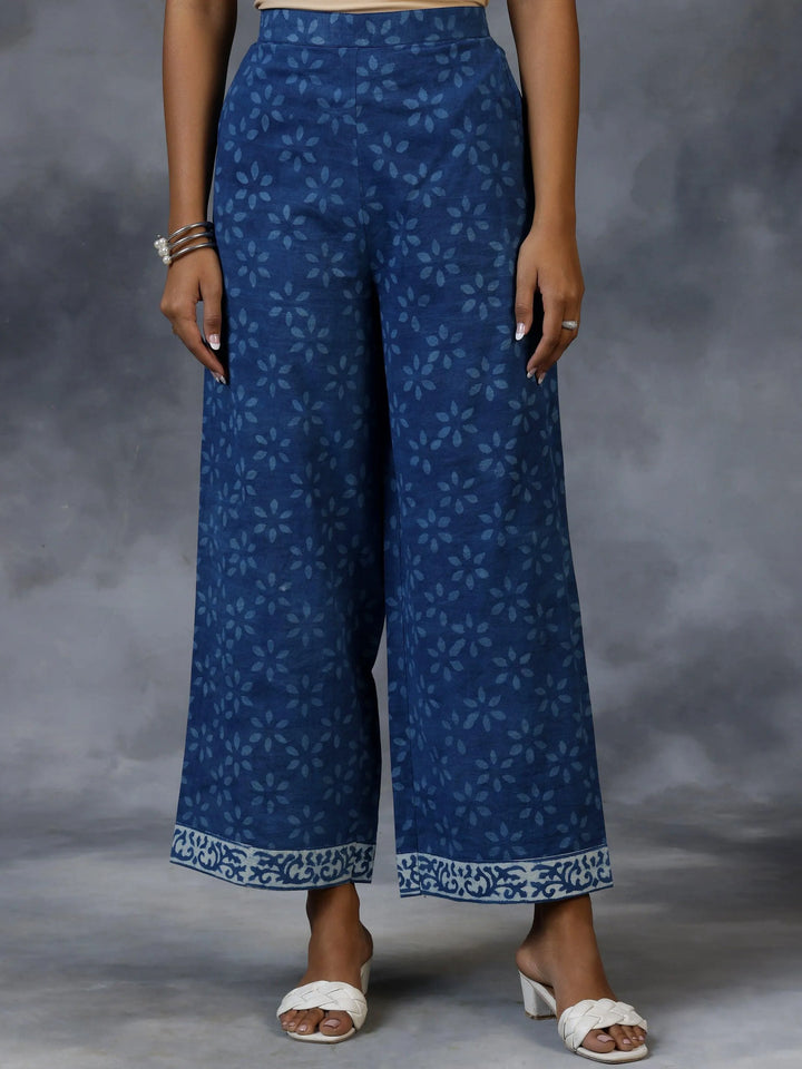Blue Printed Cotton Straight Suit With Dupatta - Libas