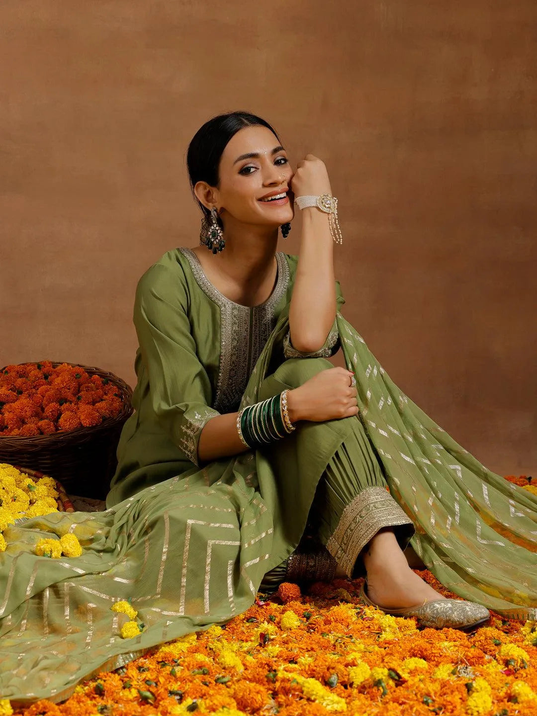 libas Green Yoke Design Silk Blend Straight Suit With Dupatta-picture-26