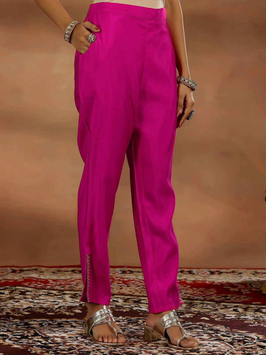  Pink Embroidered Silk Blend Straight Suit With Dupatta 