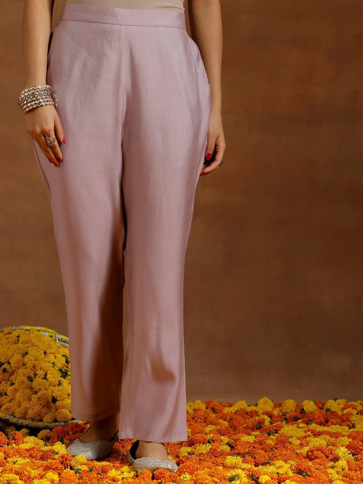 Lavender Embroidered Silk Blend Straight Kurta Set - Libas