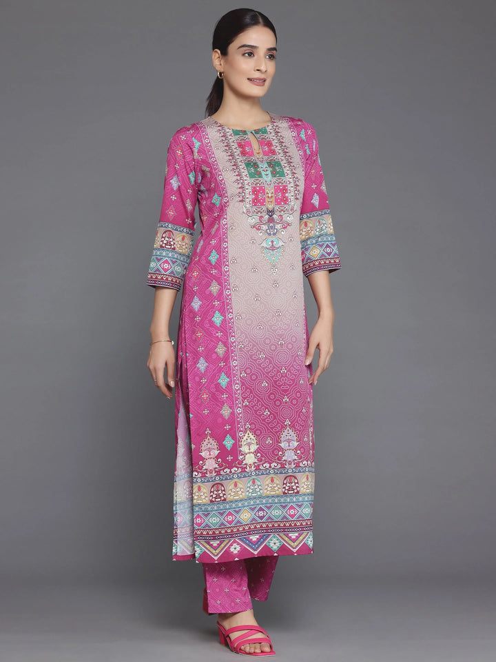 Pink Printed Poly Crepe Straight Suit With Dupatta - Libas