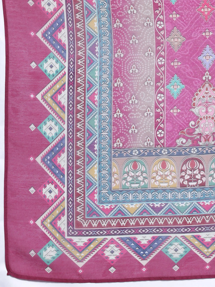 Pink Printed Poly Crepe Straight Suit With Dupatta - Libas