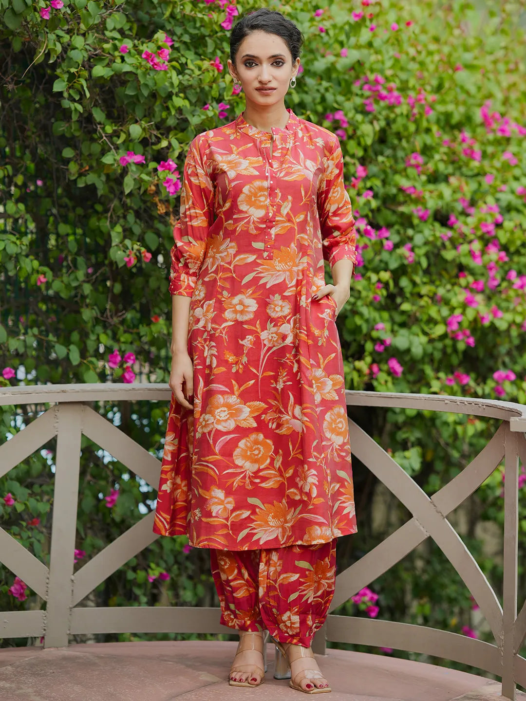 Coral Printed Silk Blend Co-Ords-image-27