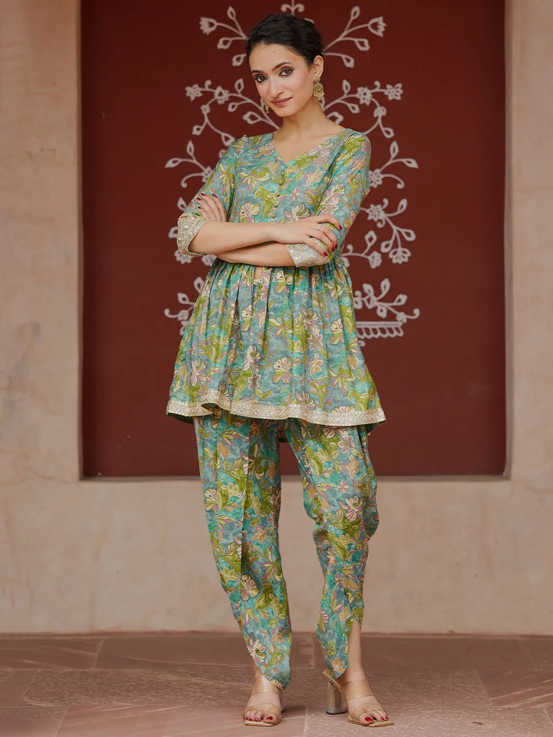 libas Green Printed Silk Blend Co-Ords-picture-18