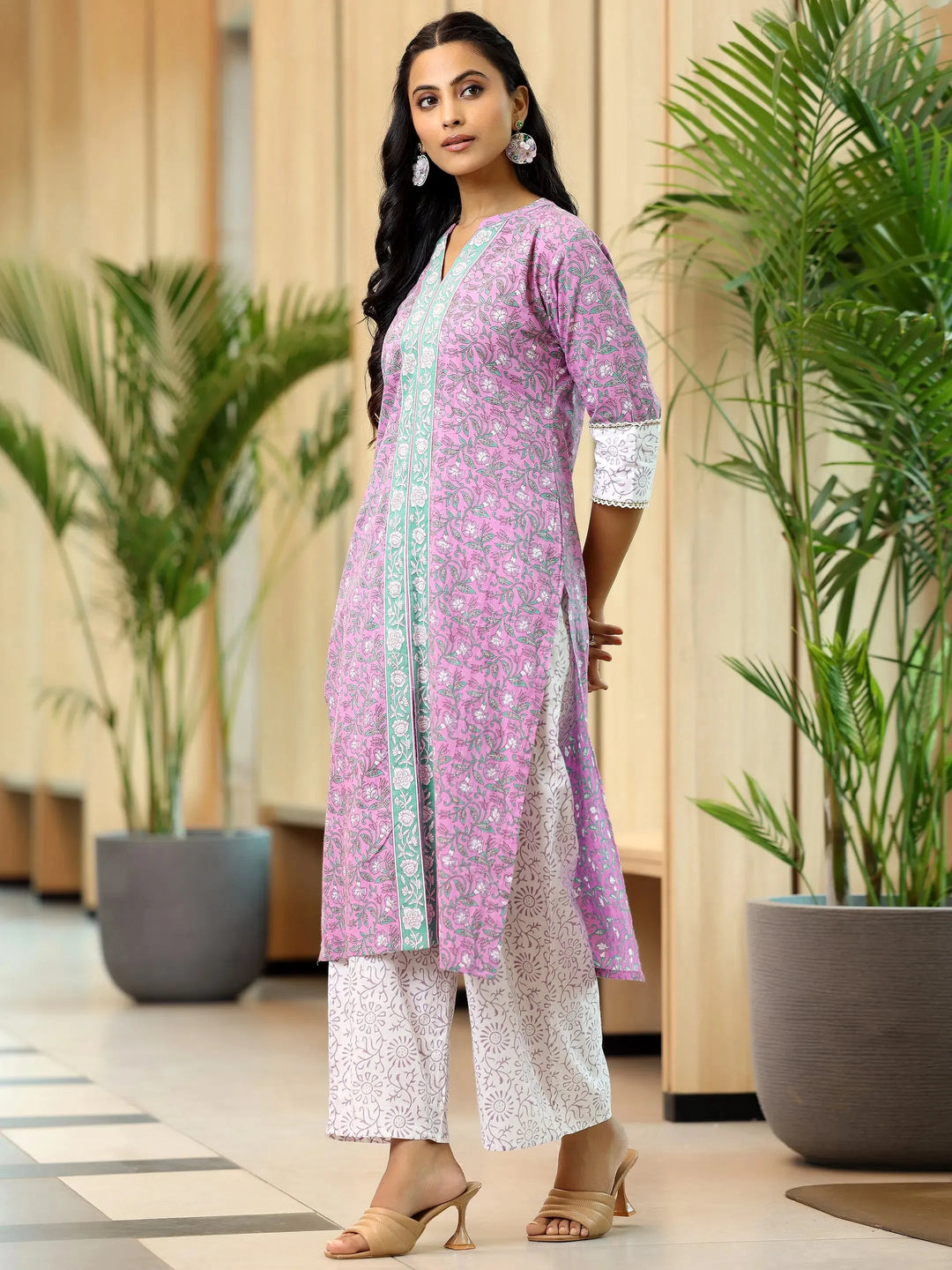  Pink Printed Cotton Straight Suit With Dupatta 
