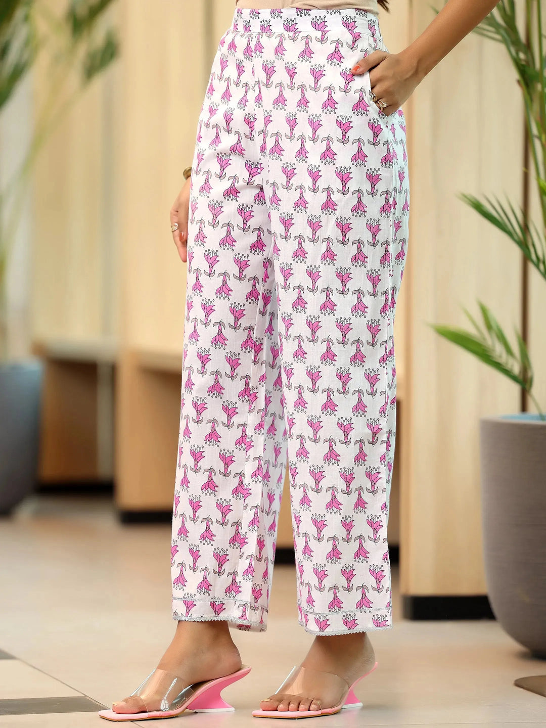  Pink Printed Cotton Straight Suit With Dupatta 