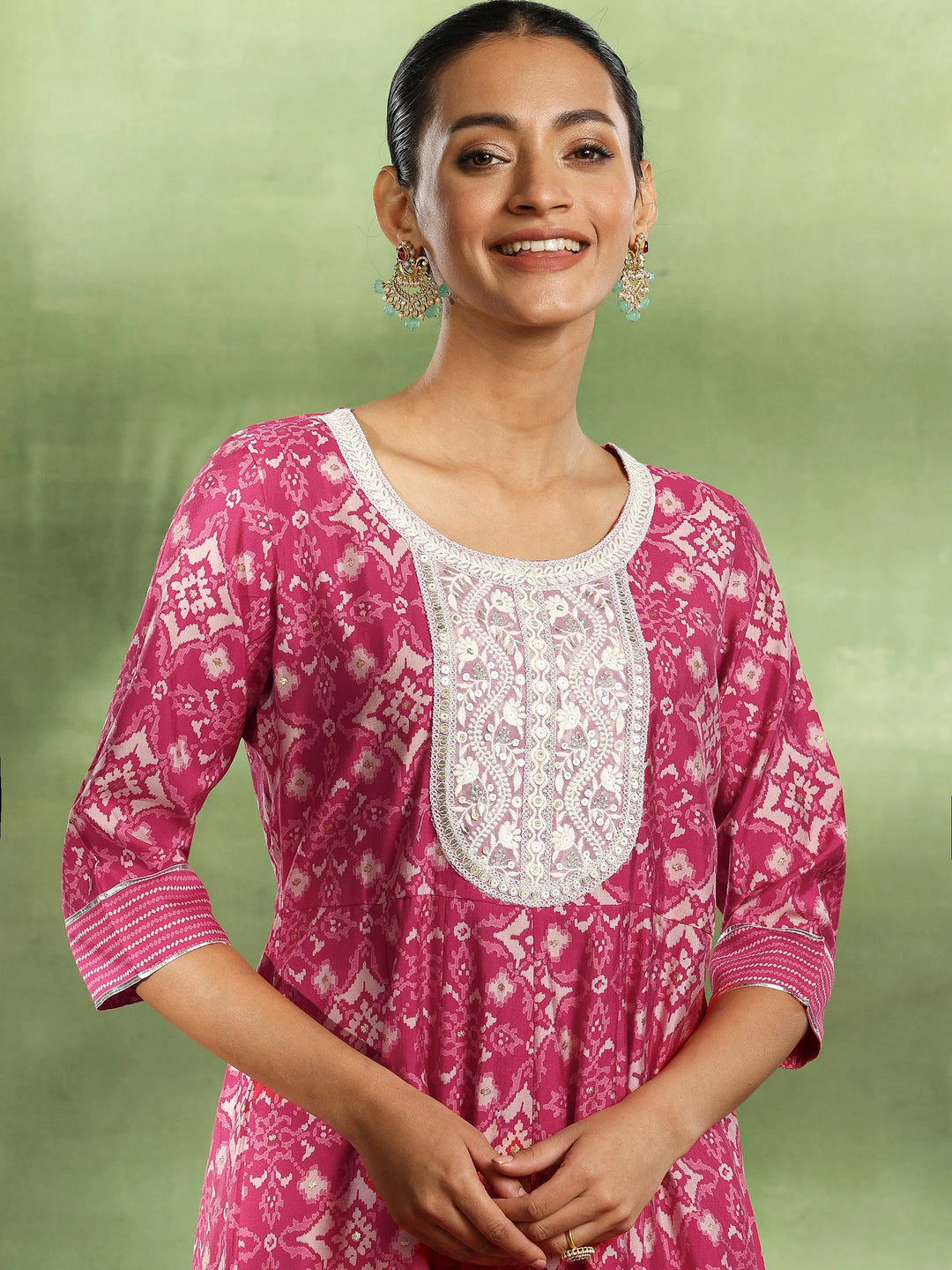  Pink Printed Silk Blend Anarkali Suit With Dupatta 