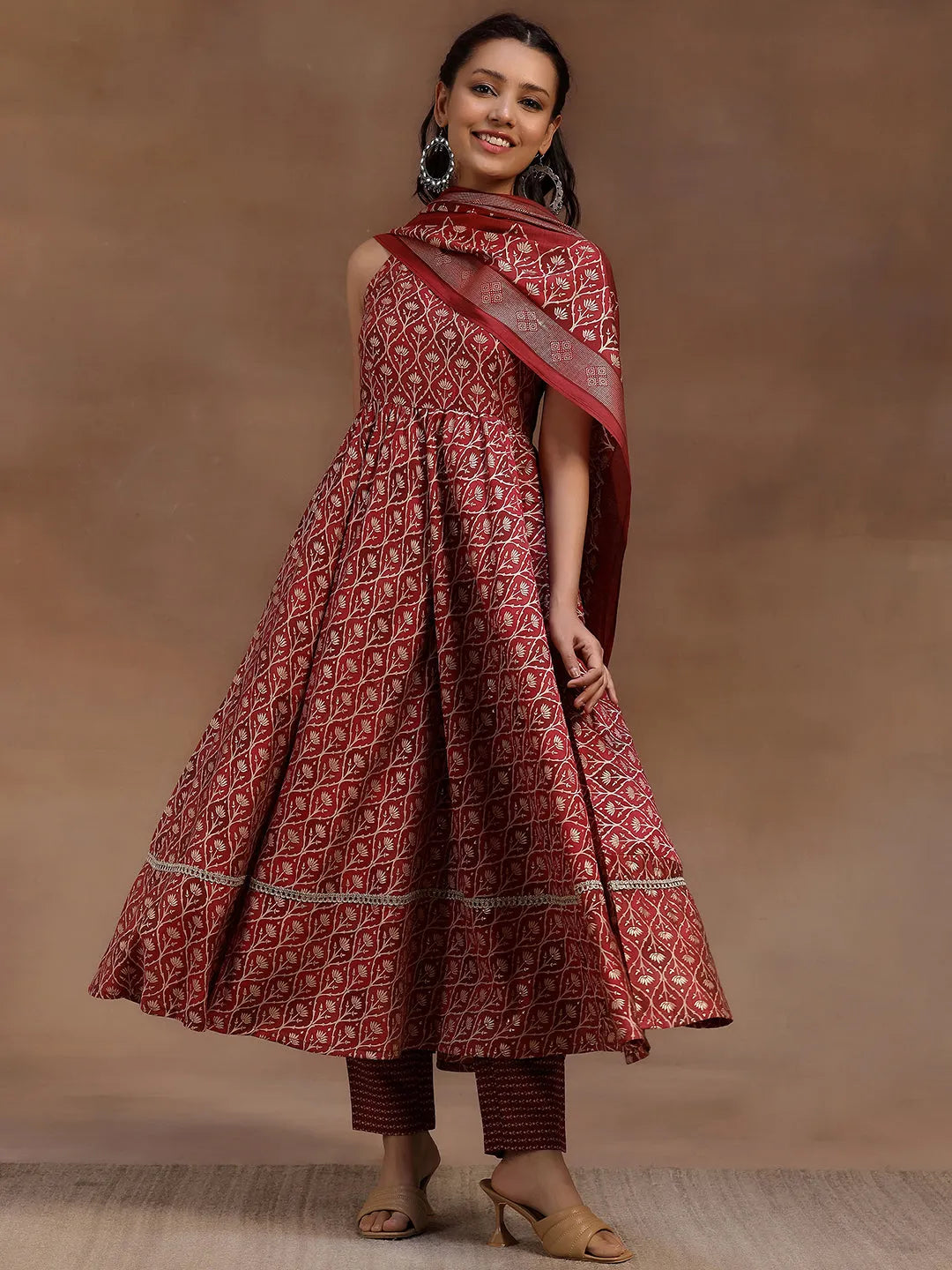 libas Rust Printed Silk Blend Anarkali Suit With Dupatta-picture-37
