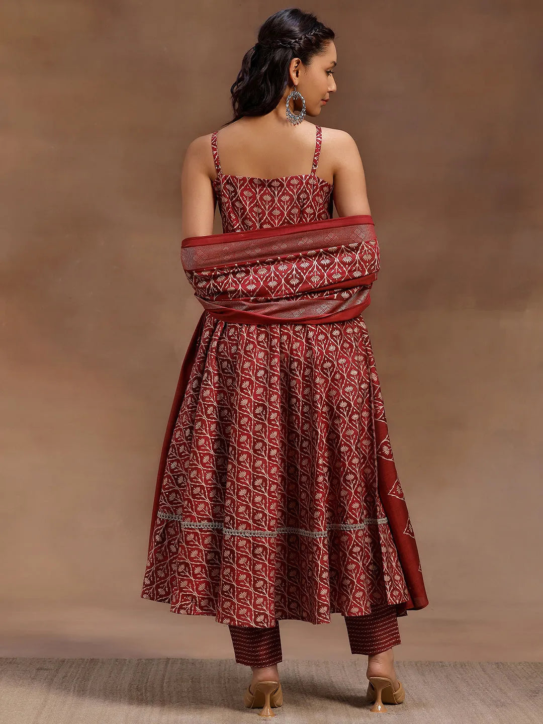  Rust Printed Silk Blend Anarkali Suit With Dupatta 