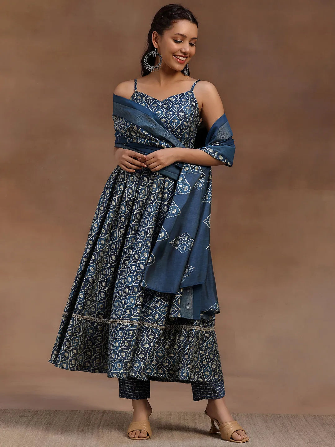 libas Blue Printed Silk Blend Anarkali Suit With Dupatta-picture-36