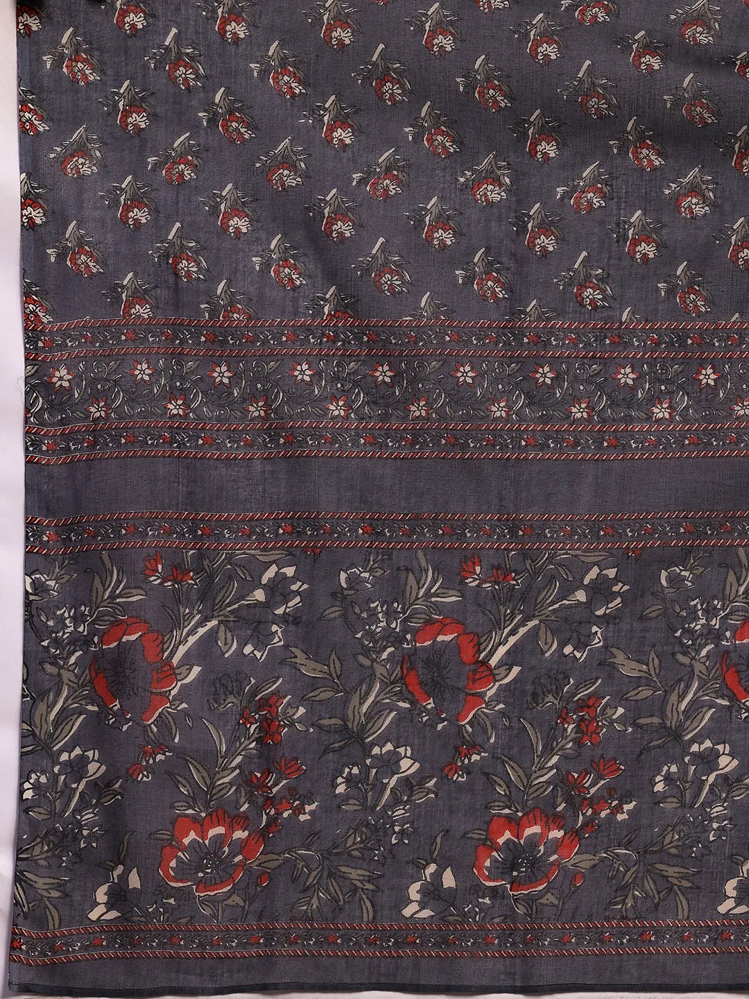  Grey Printed Cotton Straight Suit With Dupatta 
