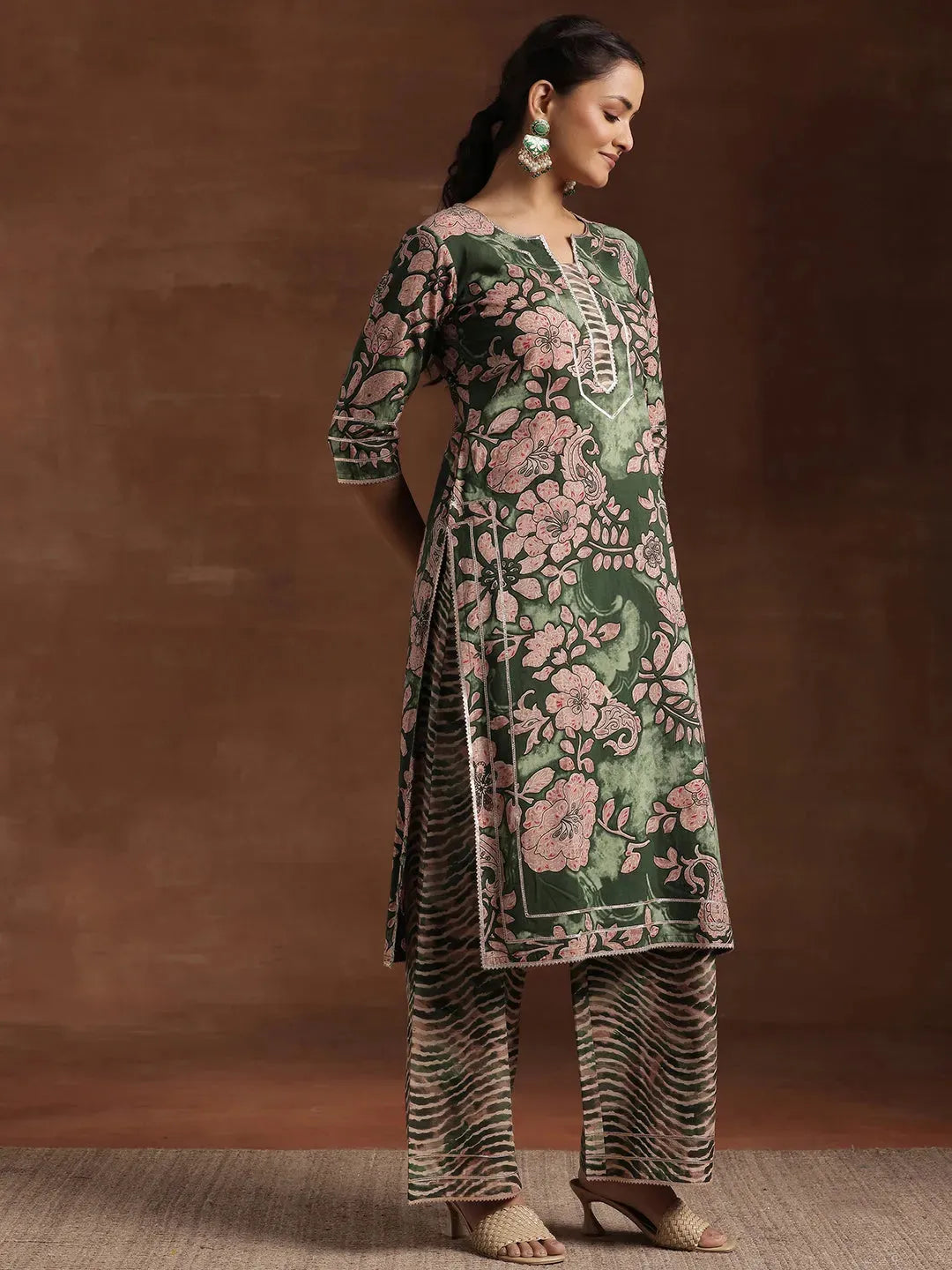  Green Printed Cotton Straight Suit With Dupatta 