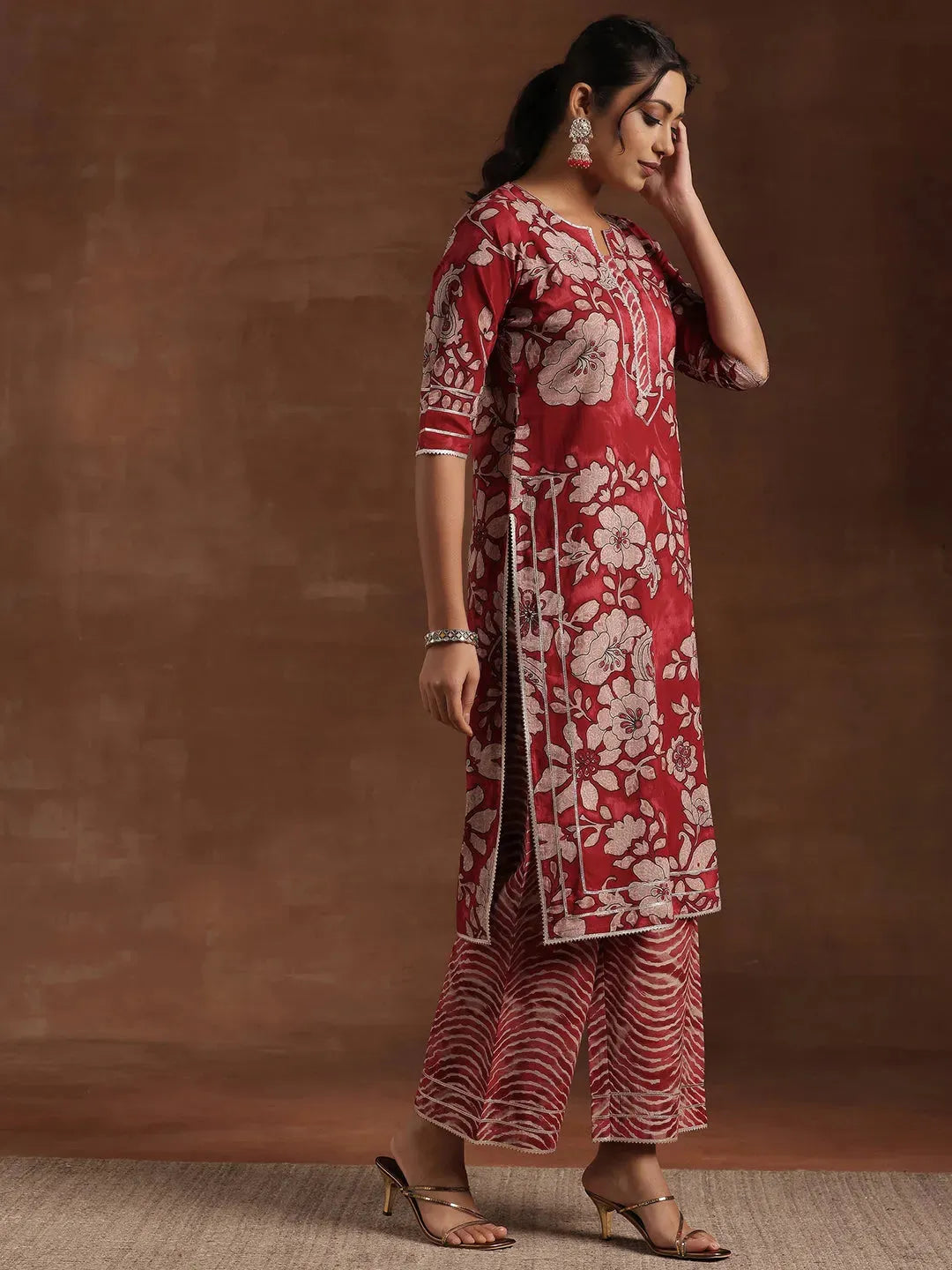  Rust Printed Cotton Straight Suit With Dupatta 