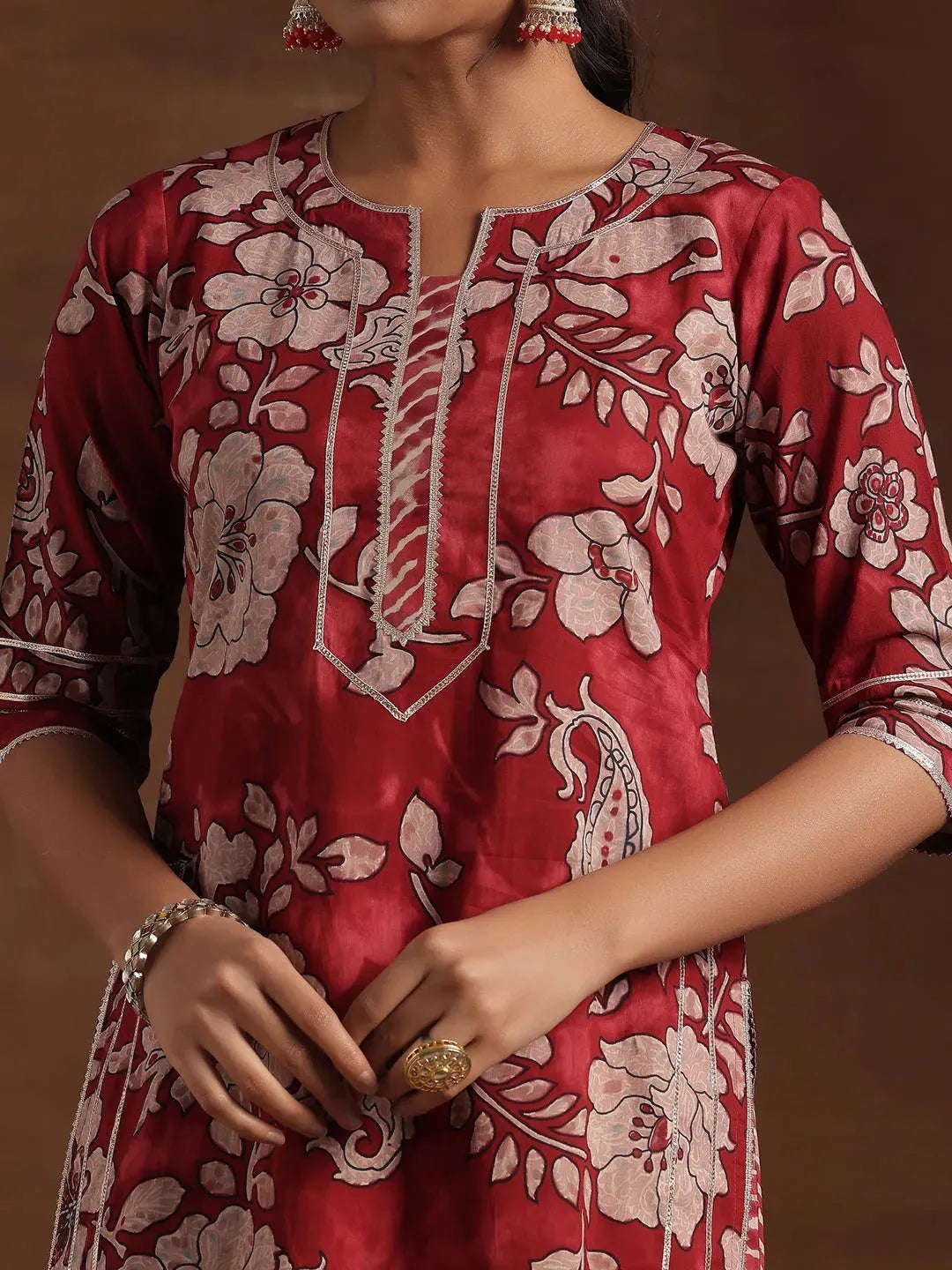  Rust Printed Cotton Straight Suit With Dupatta 
