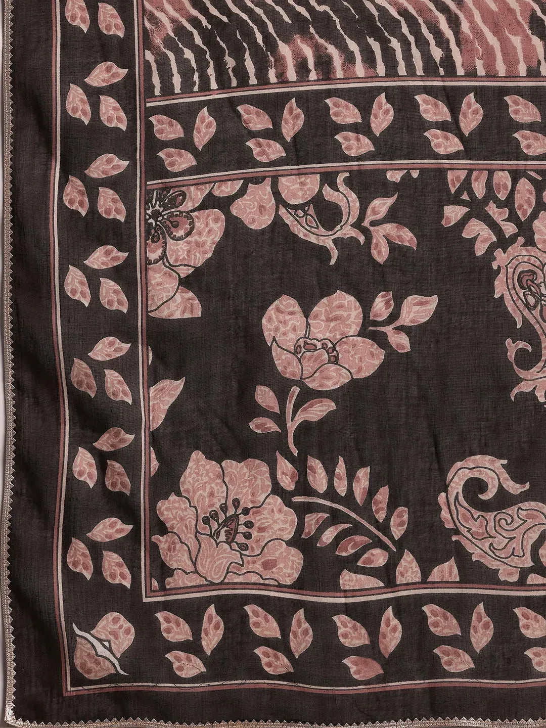  Black Printed Cotton Straight Suit With Dupatta 