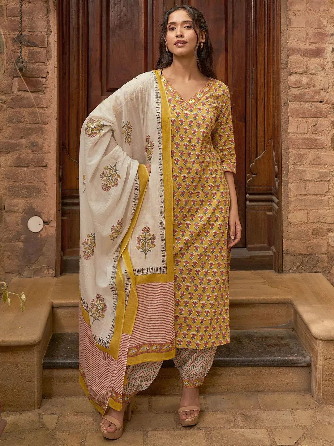 libas Yellow Printed Cotton Straight Suit With Dupatta-picture-35