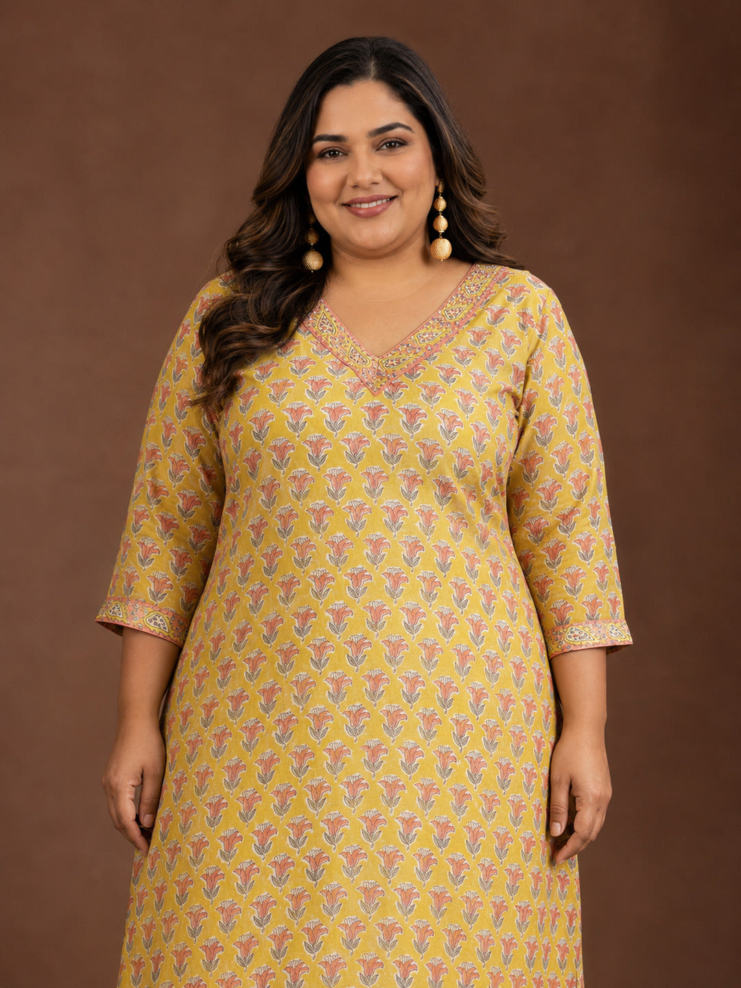  Plus Size Yellow Printed Cotton Straight Suit With Dupatta 