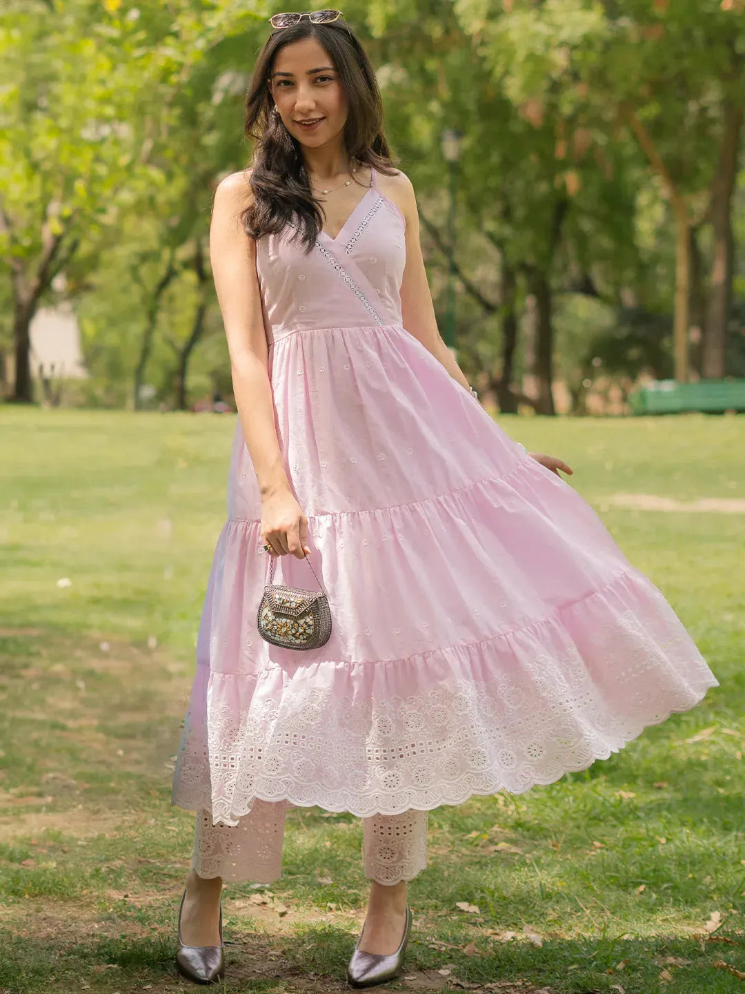 libas Pink Self Design Cotton Anarkali Kurta With Trousers-picture-47