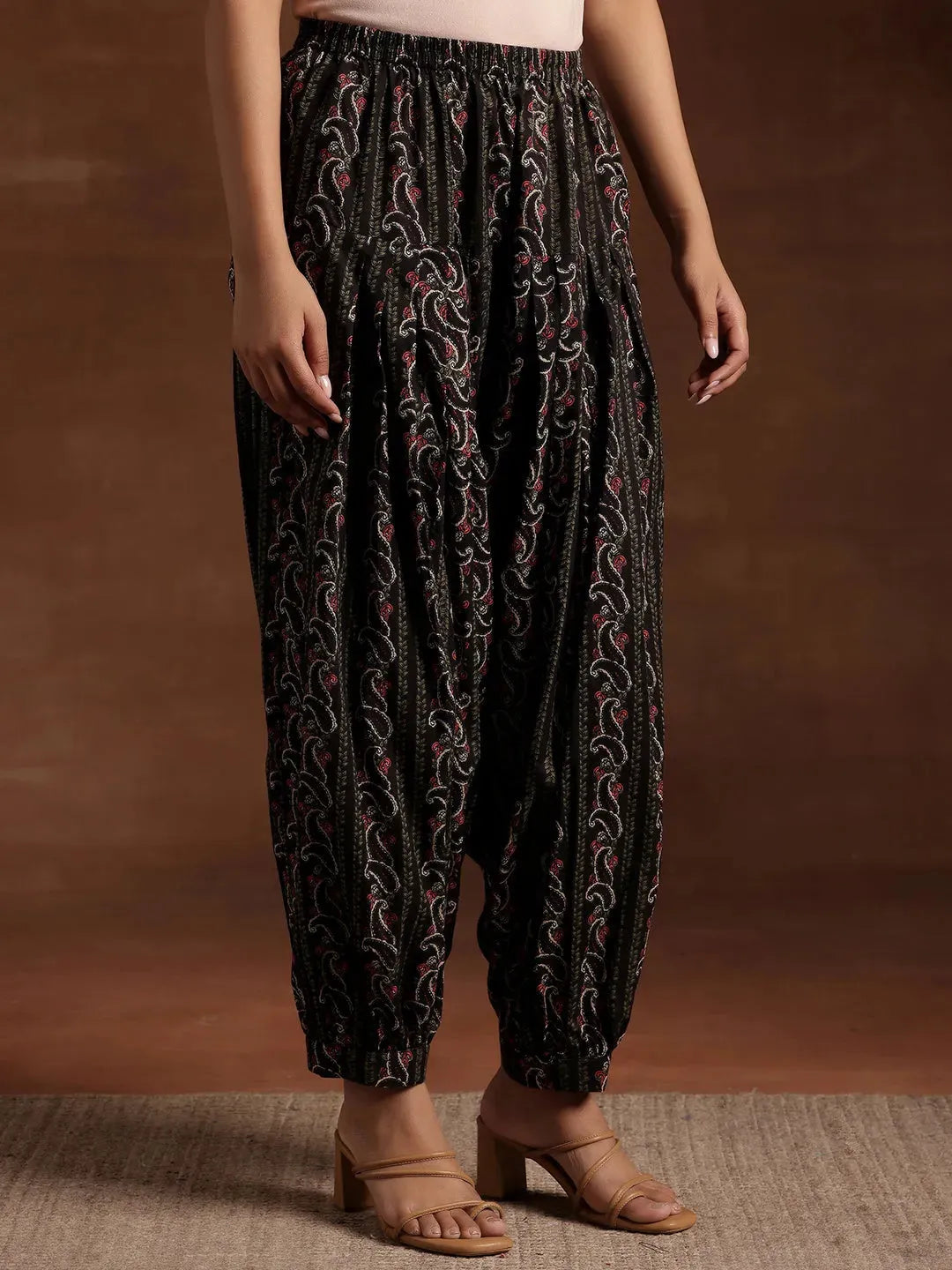  Black Printed Cotton Straight Suit With Dupatta 