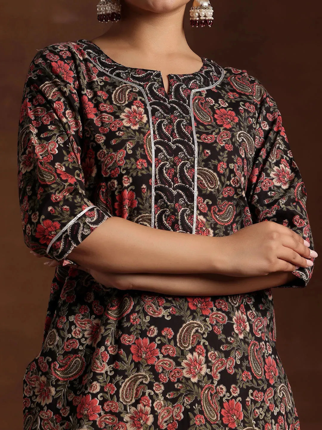  Black Printed Cotton Straight Suit With Dupatta 
