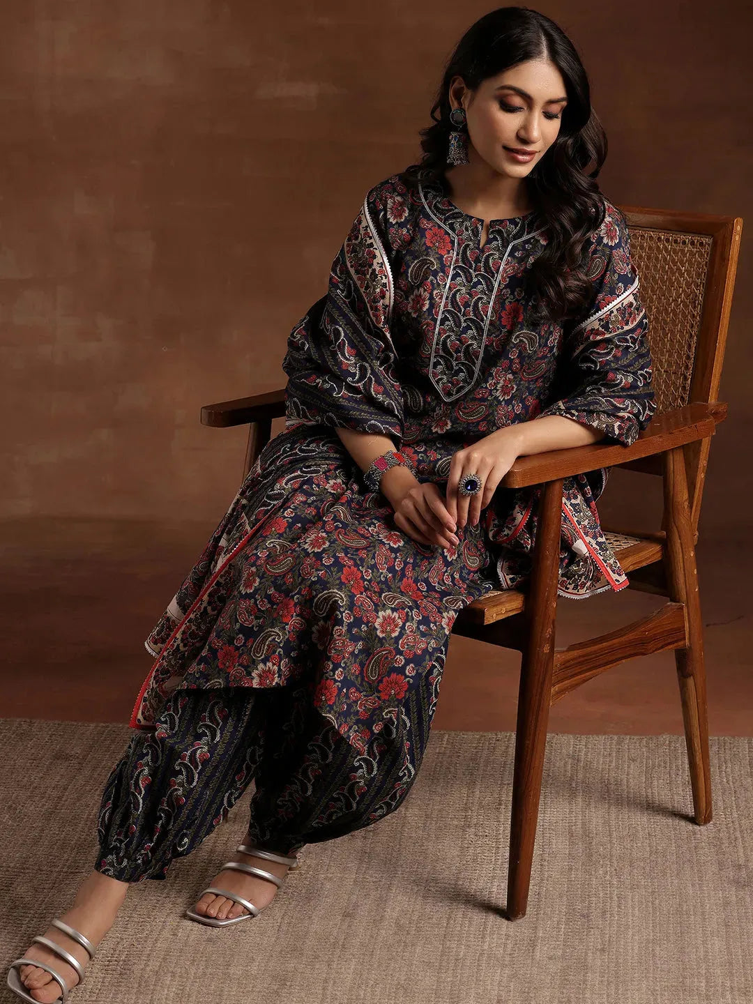  Blue Printed Cotton Straight Suit With Dupatta 