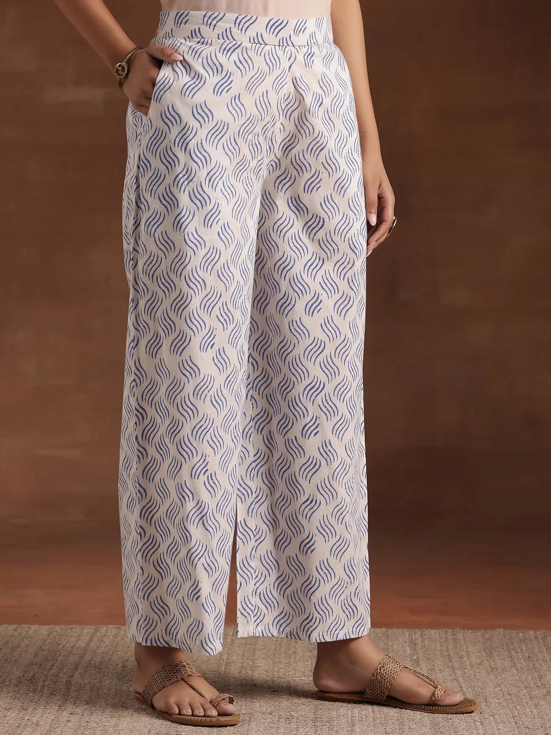 Blue Printed Cotton Straight Suit With Dupatta 