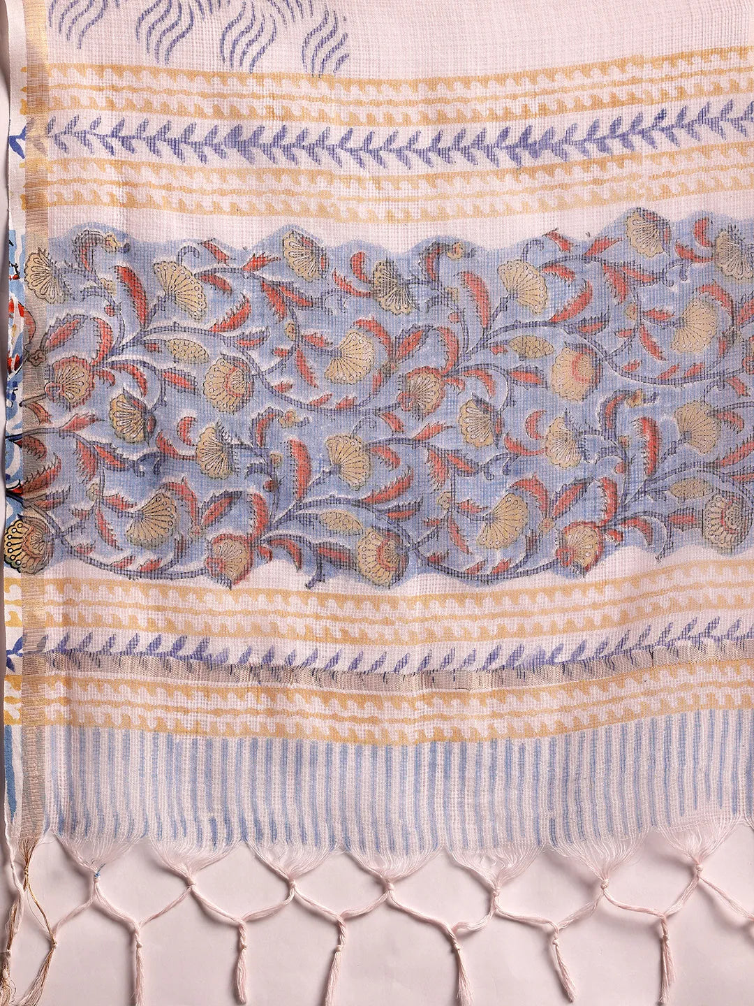  Blue Printed Cotton Straight Suit With Dupatta 