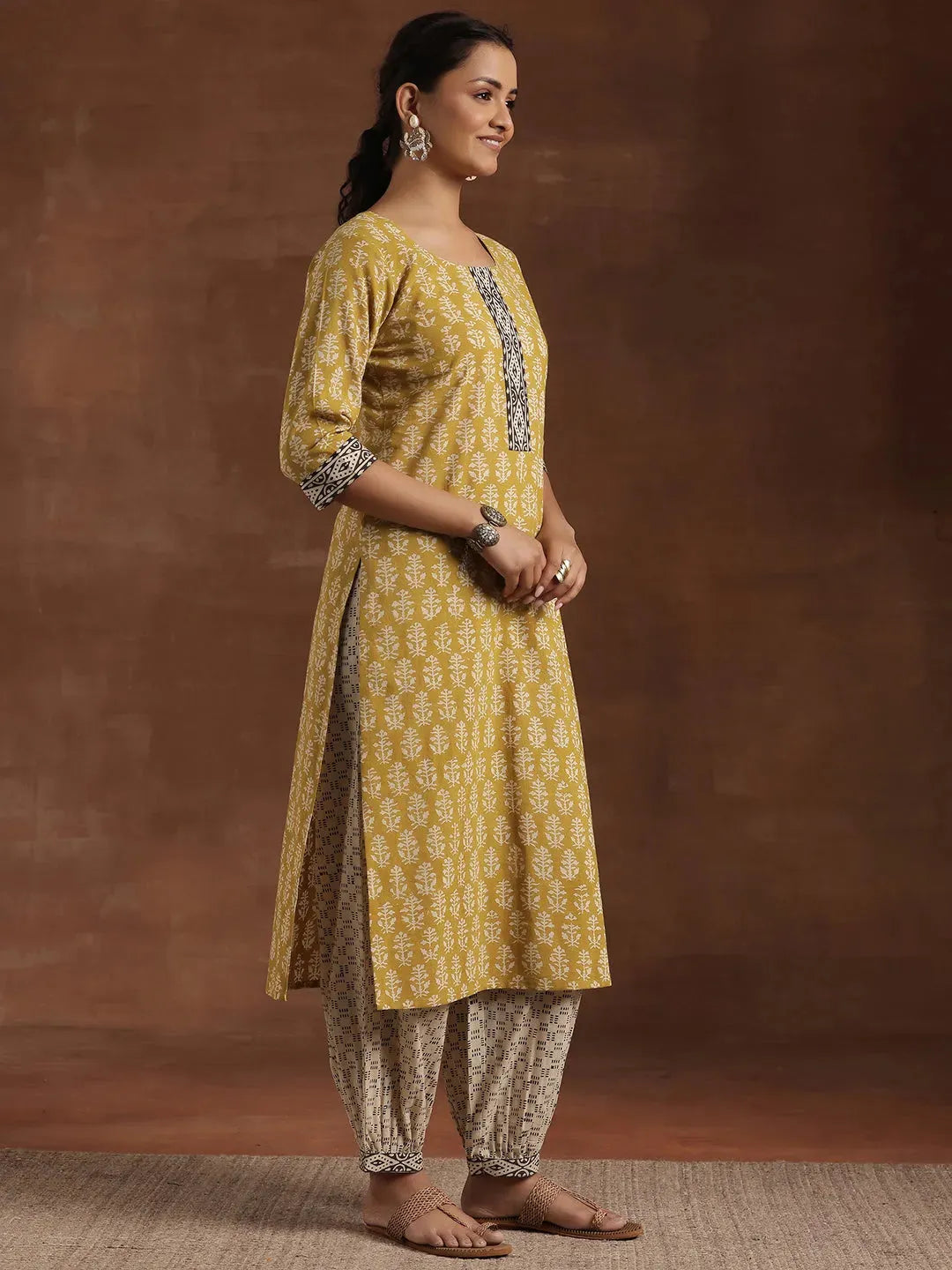  Olive Printed Cotton Straight Suit With Dupatta 
