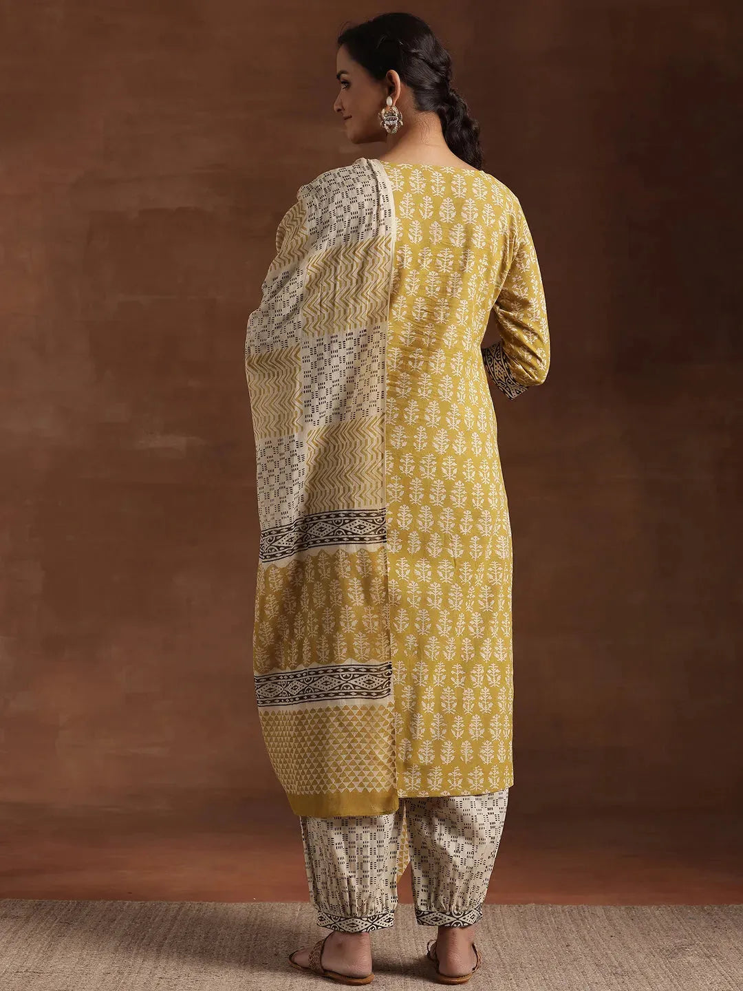  Olive Printed Cotton Straight Suit With Dupatta 