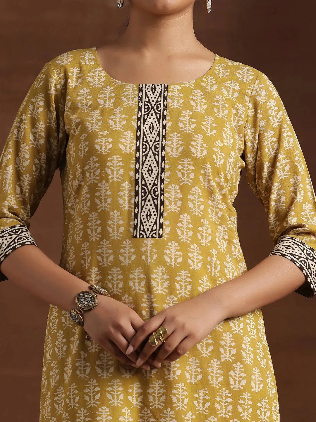  Olive Printed Cotton Straight Suit With Dupatta 