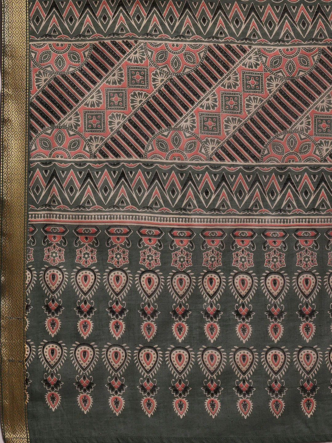  Green Printed Cotton Straight Suit With Dupatta 