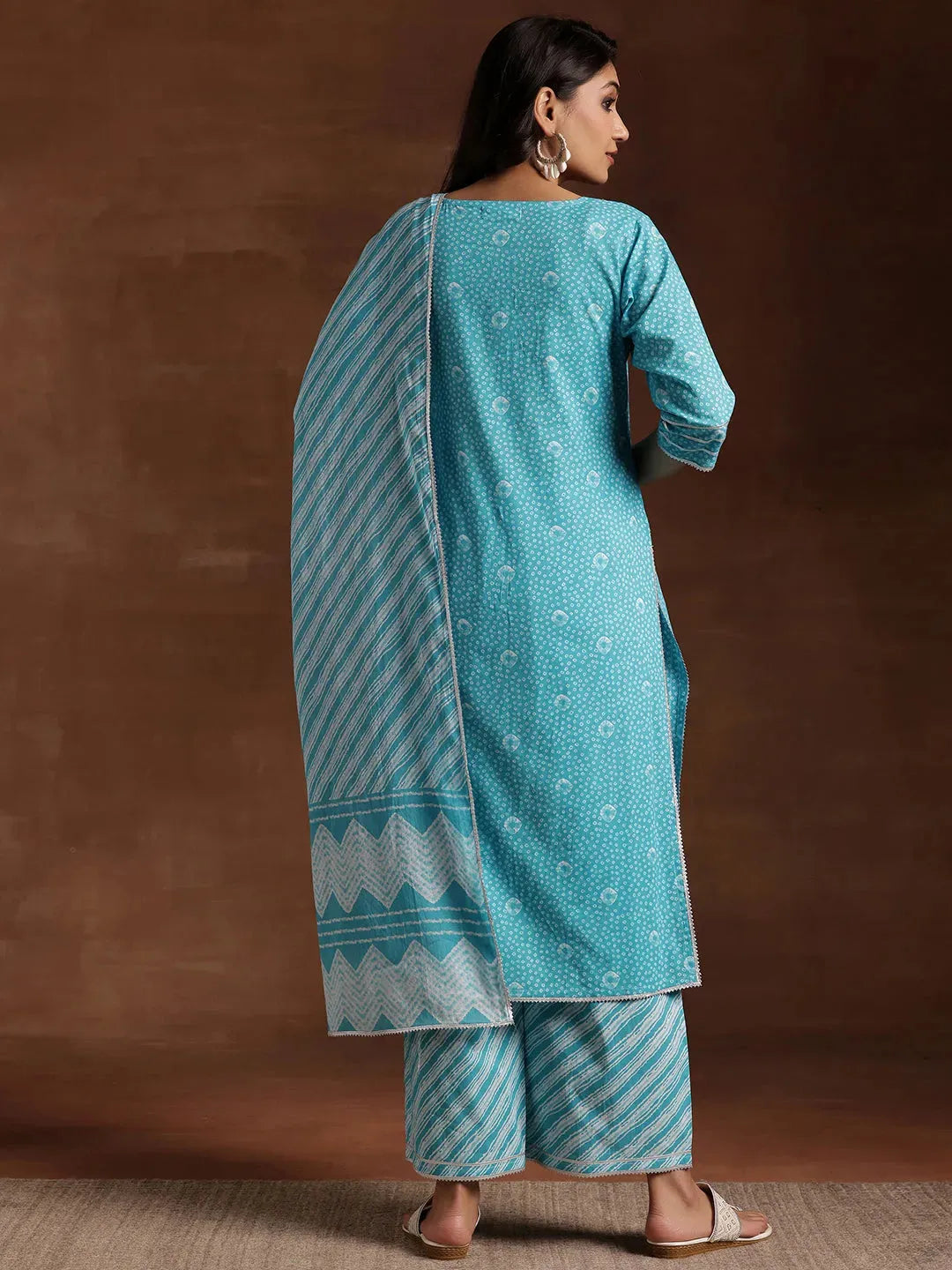  Blue Printed Cotton Straight Suit With Dupatta 