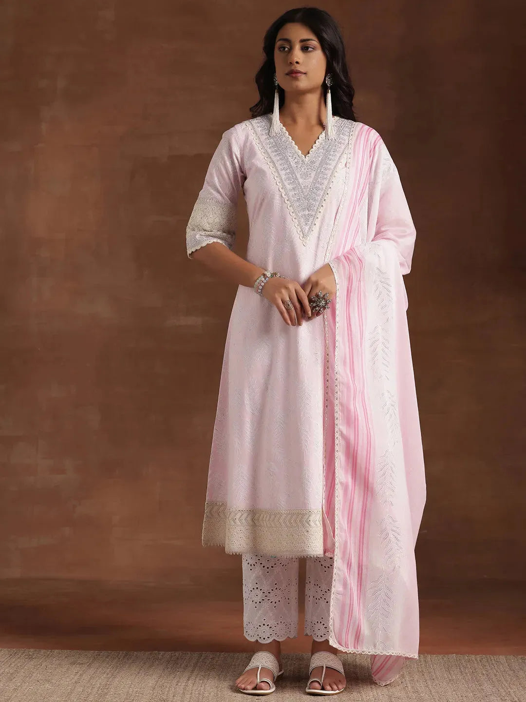  Pink Printed Cotton Straight Suit With Dupatta 