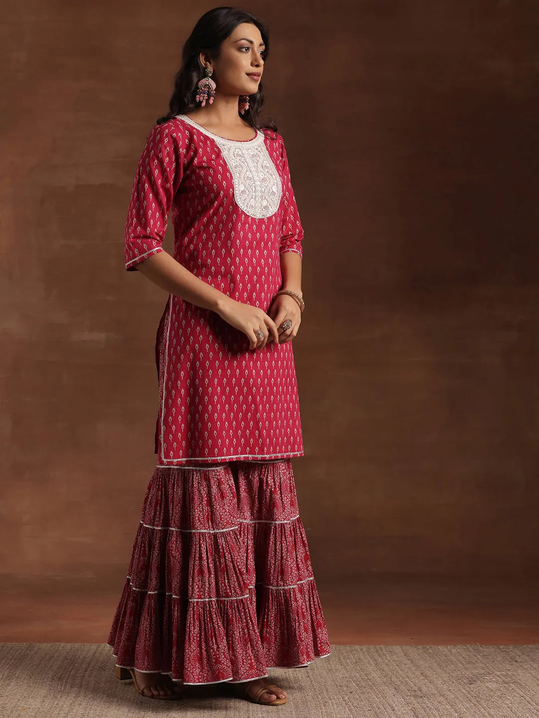  Pink Printed Cotton Straight Suit With Dupatta 