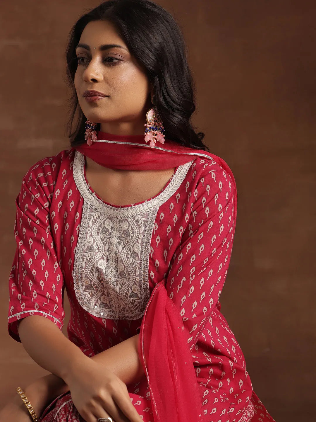  Pink Printed Cotton Straight Suit With Dupatta 