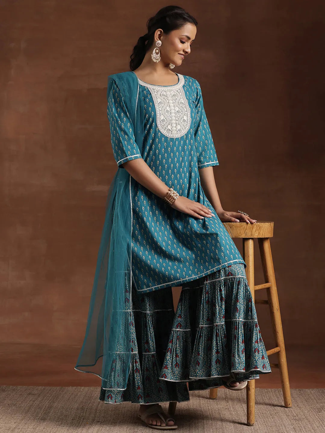 libas Blue Printed Cotton Straight Suit With Dupatta-picture-53