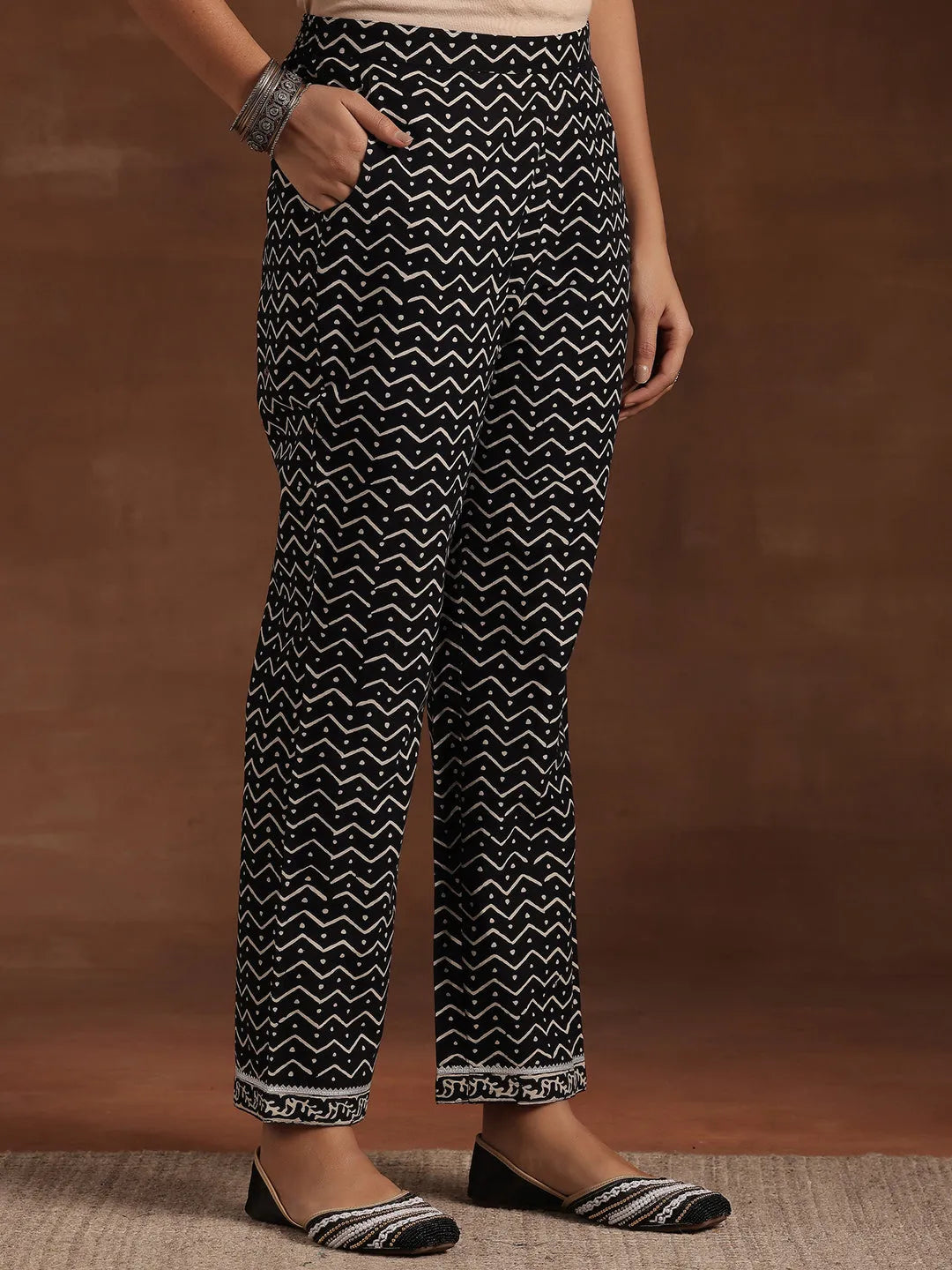  Monochrome Printed Cotton Straight Suit With Dupatta 