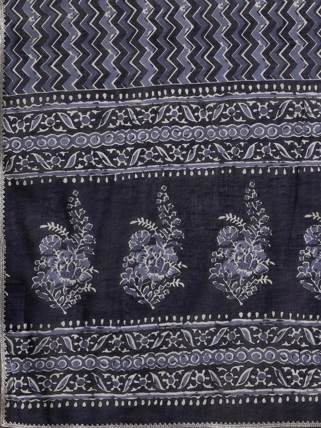  Indigo Printed Cotton Straight Suit With Dupatta 