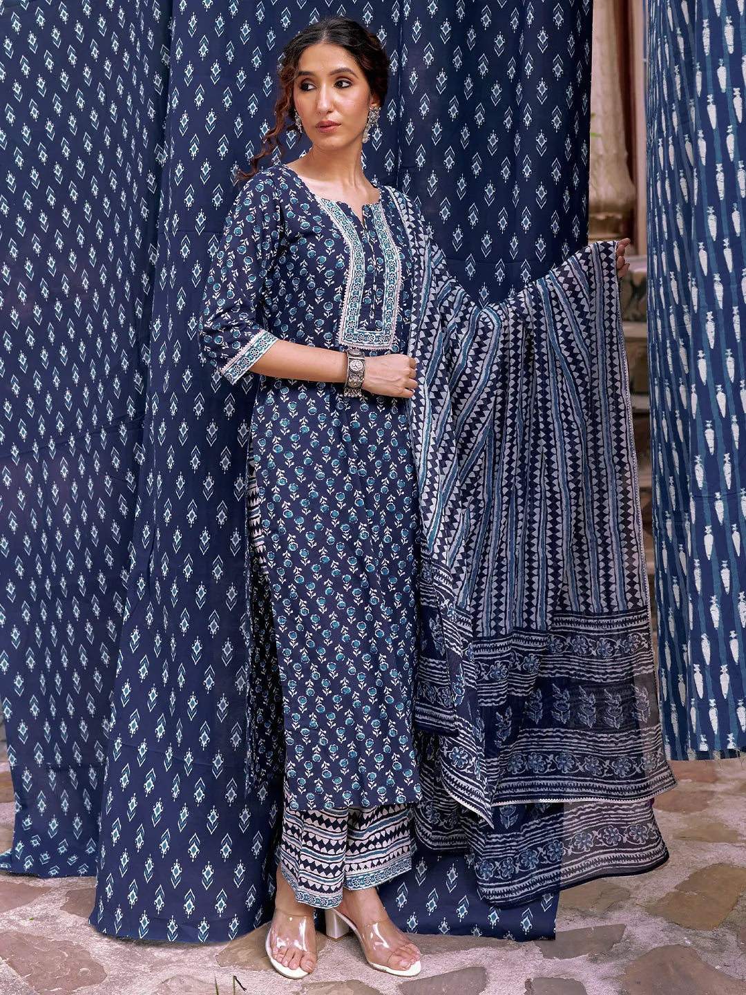 libas Indigo Printed Cotton Straight Suit With Dupatta-picture-12