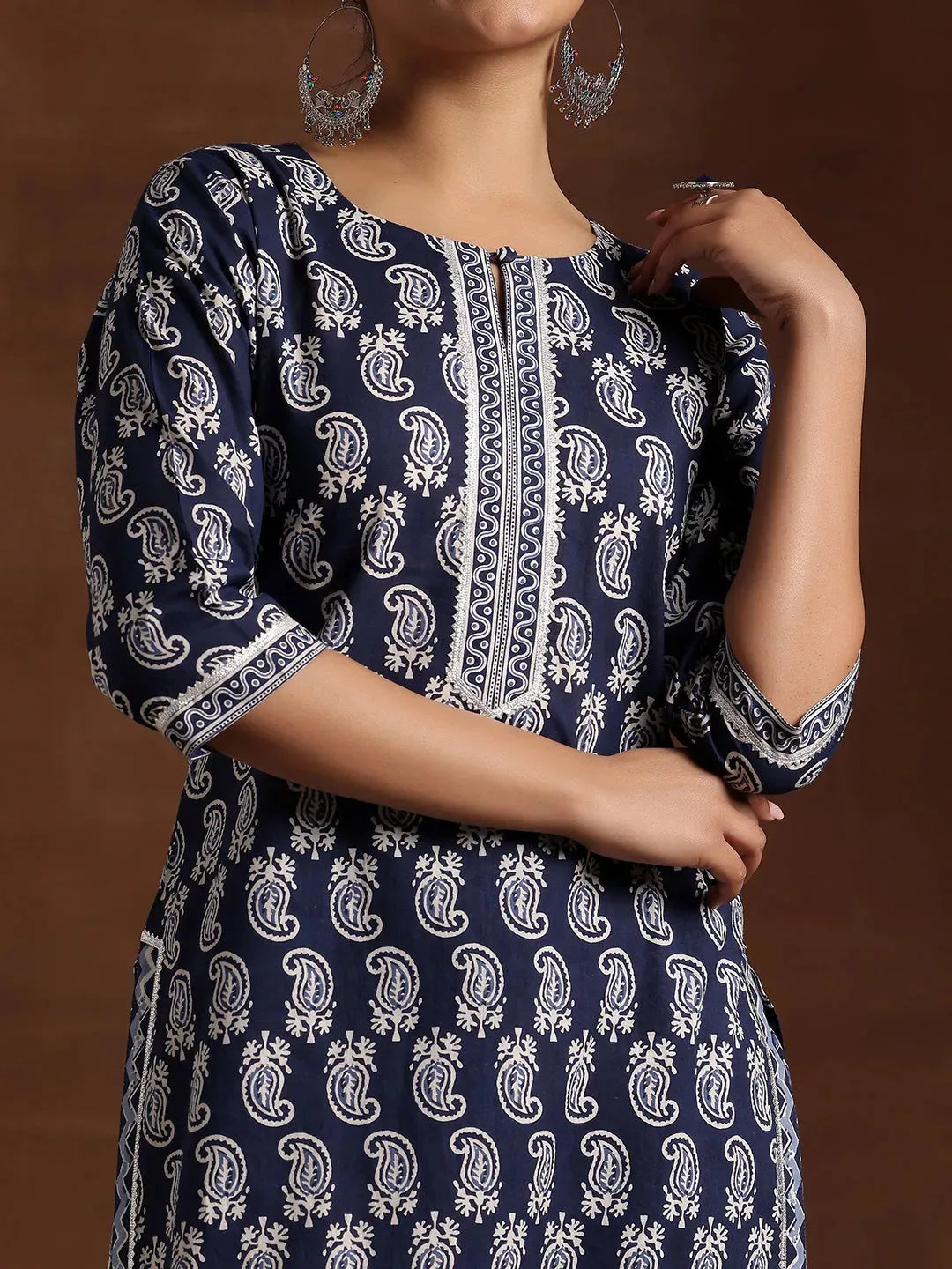 Indigo Printed Cotton Straight Suit With Dupatta 