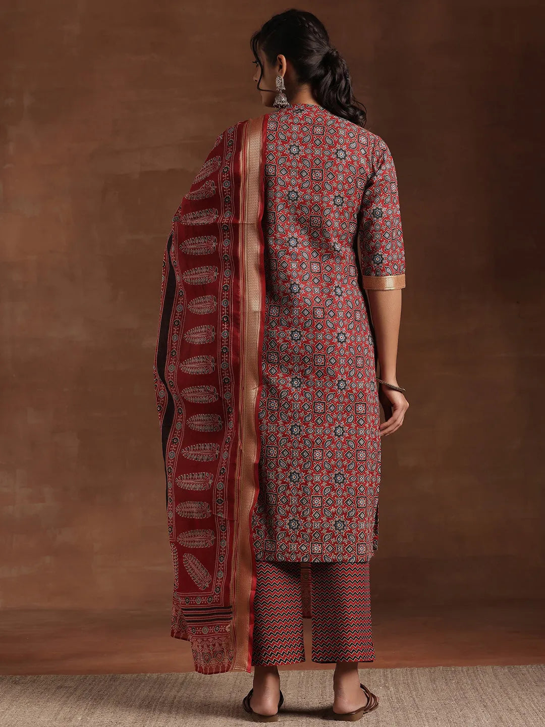  Red Printed Cotton Straight Suit With Dupatta 